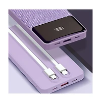 GabbaGoods 10,000mAh Rapid Charging Power Bank with Lcd Battery Display, 2 Buillt-In Cables, Bling Design
