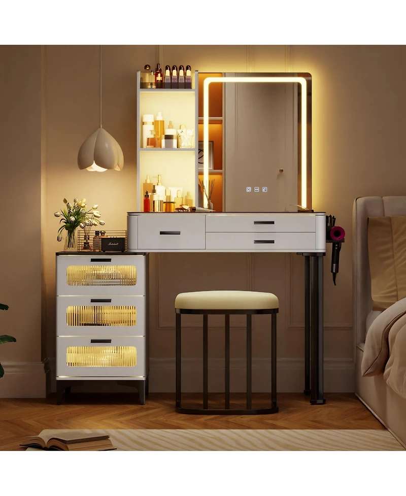 Vlsrka Vanity Makeup Desk with Mirror and Lights