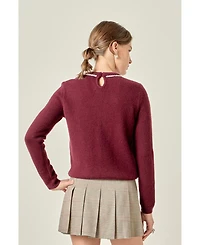 English Factory Petite Rhinestone Bow Knit