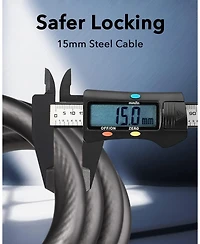 Batfox Combination Bike Lock Cable, High Security 5-Digit Resettable Anti-Theft Lock with Mounting Bracket for Bikes and Scooters - Jet Black, 15mm