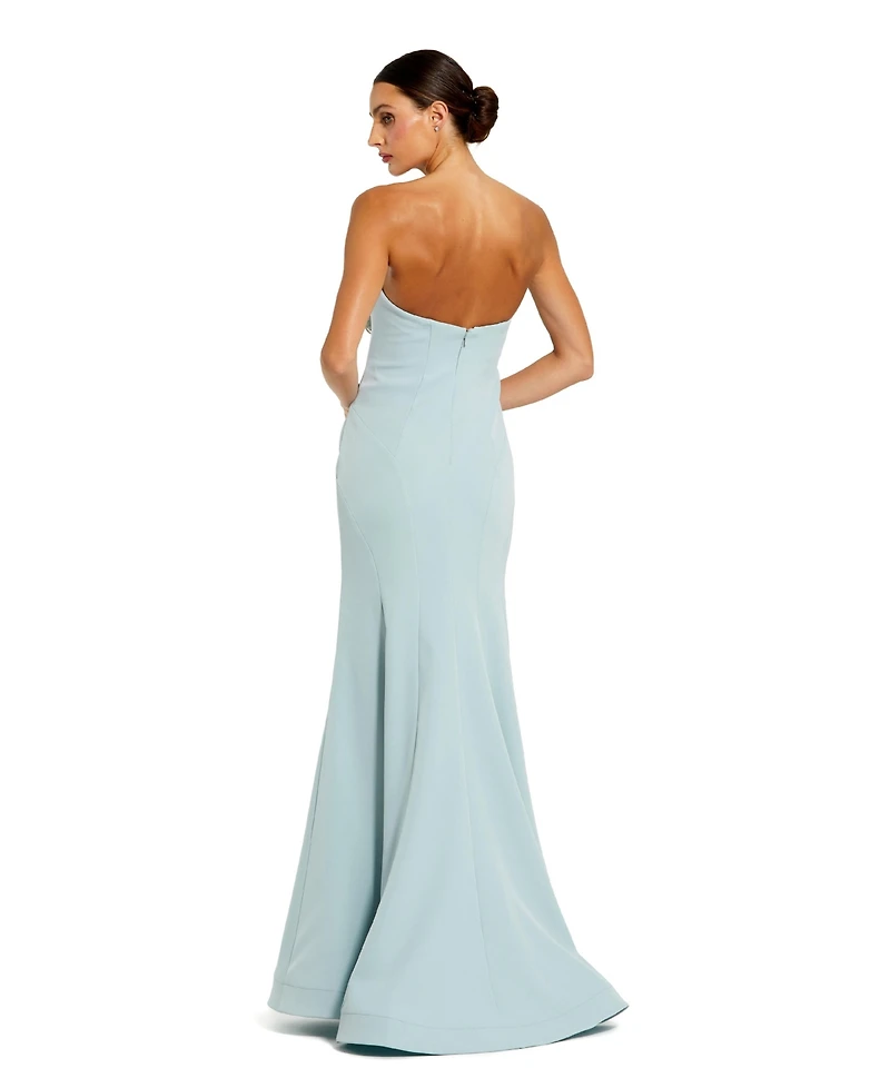 Mac Duggal Women's Strapless Crepe Trumpet Gown with 3D Rhinestone