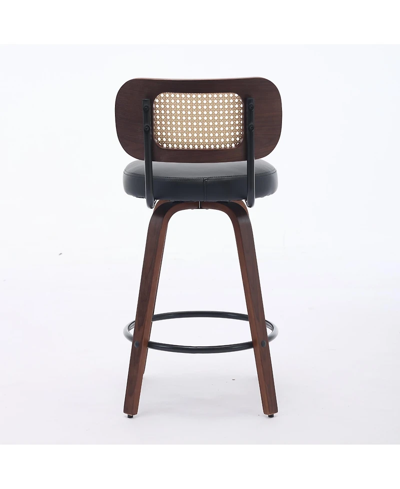Set of Mid-Century Modern Swivel Bar Stool with Cane Back