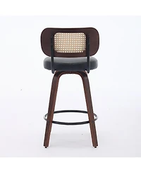 Set of Mid-Century Modern Swivel Bar Stool with Cane Back
