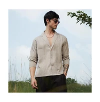 Campus Sutra Men's Ecru Beige Wrinked Korean Oversized Shirt