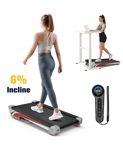 Redliro Walking Pad Under Desk Mini Treadmill with 6% Incline & Remote Control & Led Display & Lights, 265 Lbs Capacity