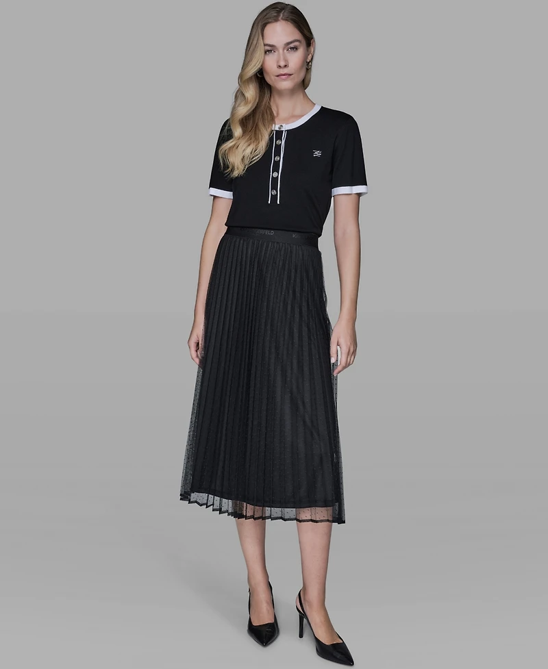 Karl Lagerfeld Paris Women's Long Mesh Pleated Midi Skirt