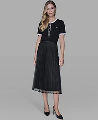 Karl Lagerfeld Paris Women's Long Mesh Pleated Midi Skirt