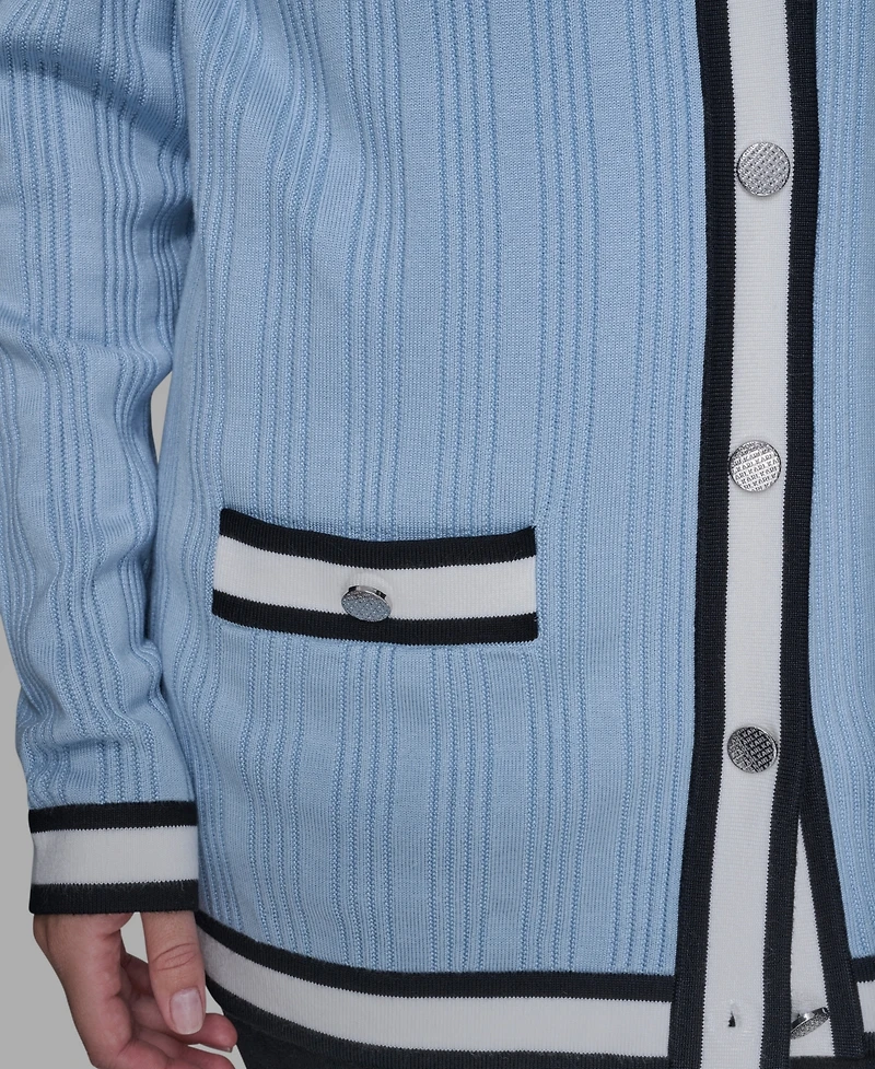 Karl Lagerfeld Paris Women's V-Neck Contrast Cardigan