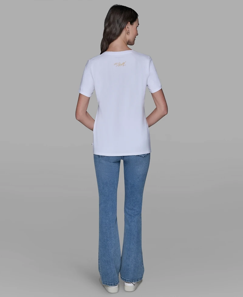 Karl Lagerfeld Paris Women's Short-Sleeve Girl Perfume Bottle Printed T-Shirt