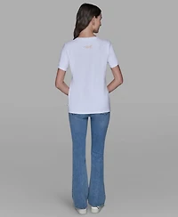 Karl Lagerfeld Paris Women's Short-Sleeve Girl Perfume Bottle Printed T-Shirt