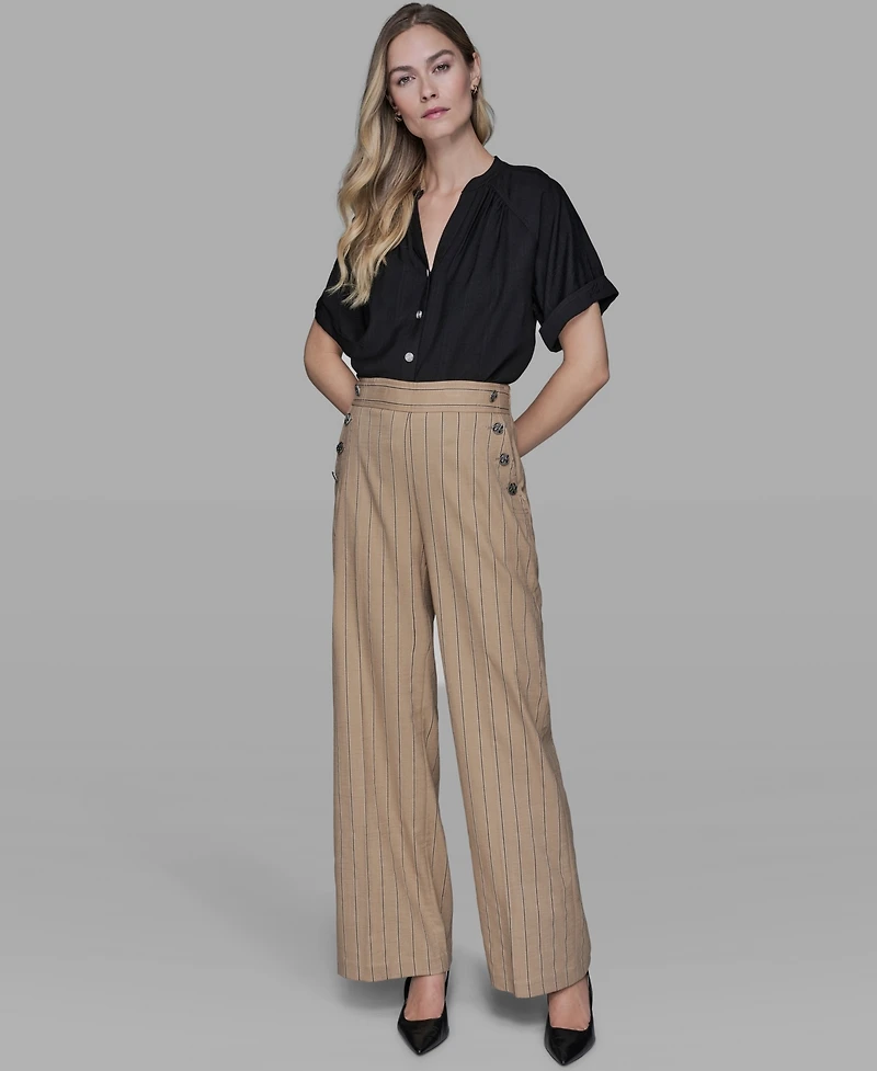 Karl Lagerfeld Paris Women's Mid Rise Striped Straight Leg Pants