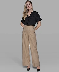 Karl Lagerfeld Paris Women's Mid Rise Striped Straight Leg Pants