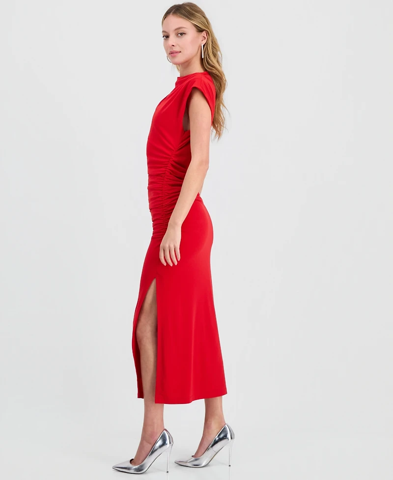 Robbie Bee Women's Ruched Side-Slit Midi Dress
