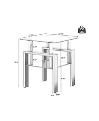 sumyeg Set of 2 Modern Square Tempered Glass Coffee Tables with Solid Frame