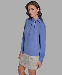 Bcbg Women's Contrast Tie Neck Long-Sleeve Top