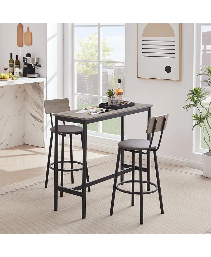 Casainc Bar Table Set with 2 Stools and Cushioned Backrest