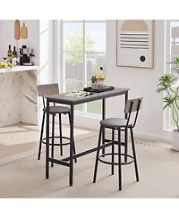 Casainc Bar Table Set with 2 Stools and Cushioned Backrest