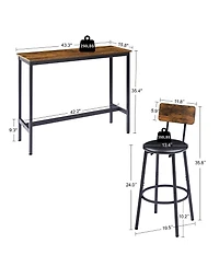Casainc Bar Table Set with 2 Stools and Cushioned Backrest