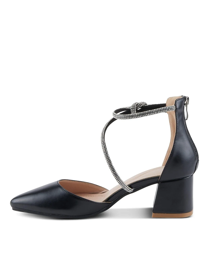 Patrizia Women s Eluned Crystal-Embellished Pointed Toe Pumps with Block Heel and Back Zipper