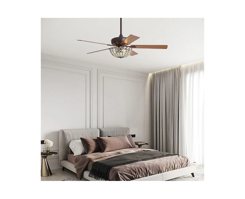 Sofucor 52-inch Elegant and Simple Brown 5-Blade Flush Mount with Remote Control and Timer Functions