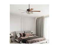 Sofucor 52-inch Elegant and Simple Brown 5-Blade Flush Mount with Remote Control and Timer Functions