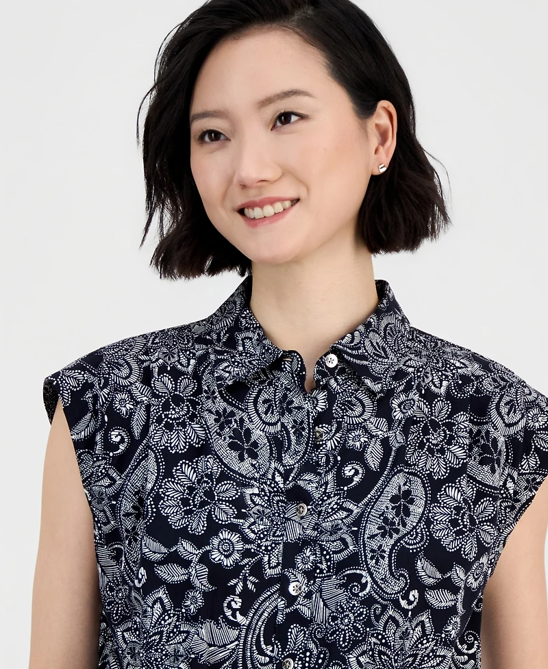 Nautica Women's Paisley Button-Front Sleeveless Jumpsuit