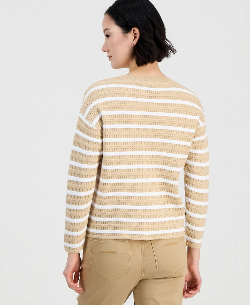 Nautica Jeans Women's Striped Braided Pointelle Sweater