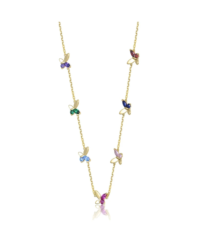 GiGiGirl 14K Gold Plated with Multi Colored Cubic Zirconia Butterfly Necklace