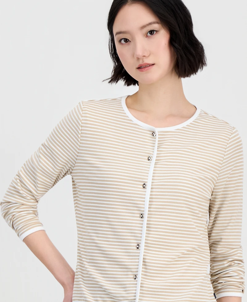 Nautica Jeans Women's Long-Sleeve Striped Cardigan Top