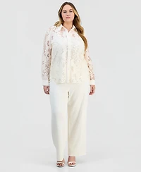 Anne Klein Plus Blossom Lace Button-Down Blouse