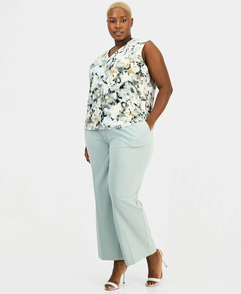 Anne Klein Plus Size Pleated V-Neck Sleeveless Knit Top