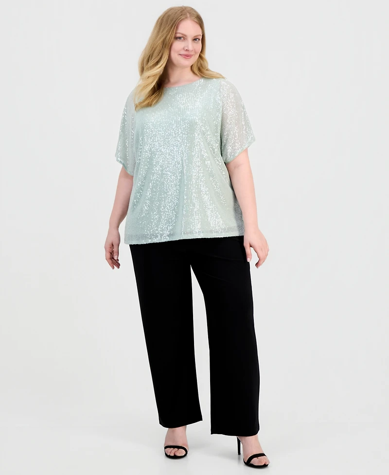 Anne Klein Plus Sequined Dolman-Sleeve Top
