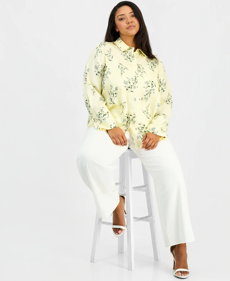 Anne Klein Plus Printed Button-Front Shirt