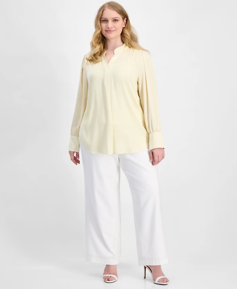 Anne Klein Plus V-Neck Long-Sleeve Blouse