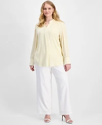 Anne Klein Plus V-Neck Long-Sleeve Blouse