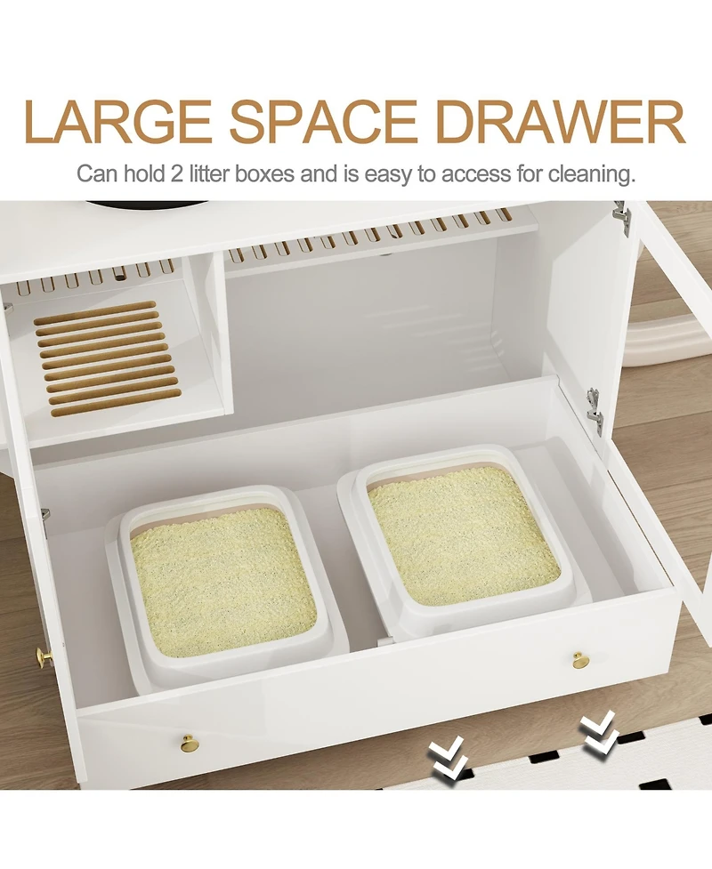 Homsee Cat Litter Box Furniture Hidden, Cats Condo Pet House with Stairs, Indoor Cat Litter House