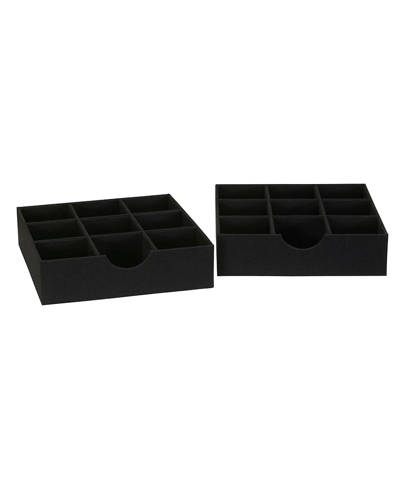 Household Essentials 9-Compartment Drawer Organizers, Pack of 2, Black Linen
