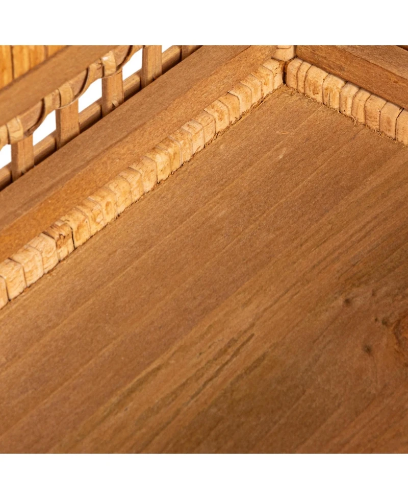 Storied Home Rattan and Bamboo Nestable Storage Boxes with Glass Lids, Set of 2