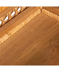 Storied Home Rattan and Bamboo Nestable Storage Boxes with Glass Lids, Set of 2