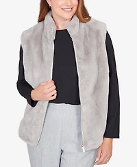 Alfred Dunner Women's Stockbridge Plush Faux Fur Zip Front Vest Jacket