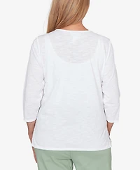 Alfred Dunner Women's St. Augustine Blooming Floral Embroidered Split Neck Top