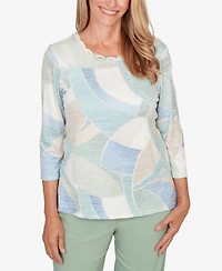 Alfred Dunner Women's St. Augustine Stained Glass Print Embellished Neck Top