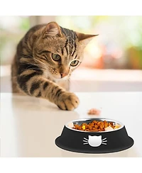 Wopet 2 Pcs Cat Bowls Non Slip Stainless Steel Small Cat Food Bowls Unbreakable Thicken Cat Feeder 7 Oz Cat Dishes Suitable for Indoor Small Pets