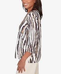 Alfred Dunner Petite Seville Animal Print Pleated Top with Necklace