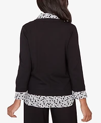 Alfred Dunner Petite Seville Print Woven Two One Sweater with Necklace