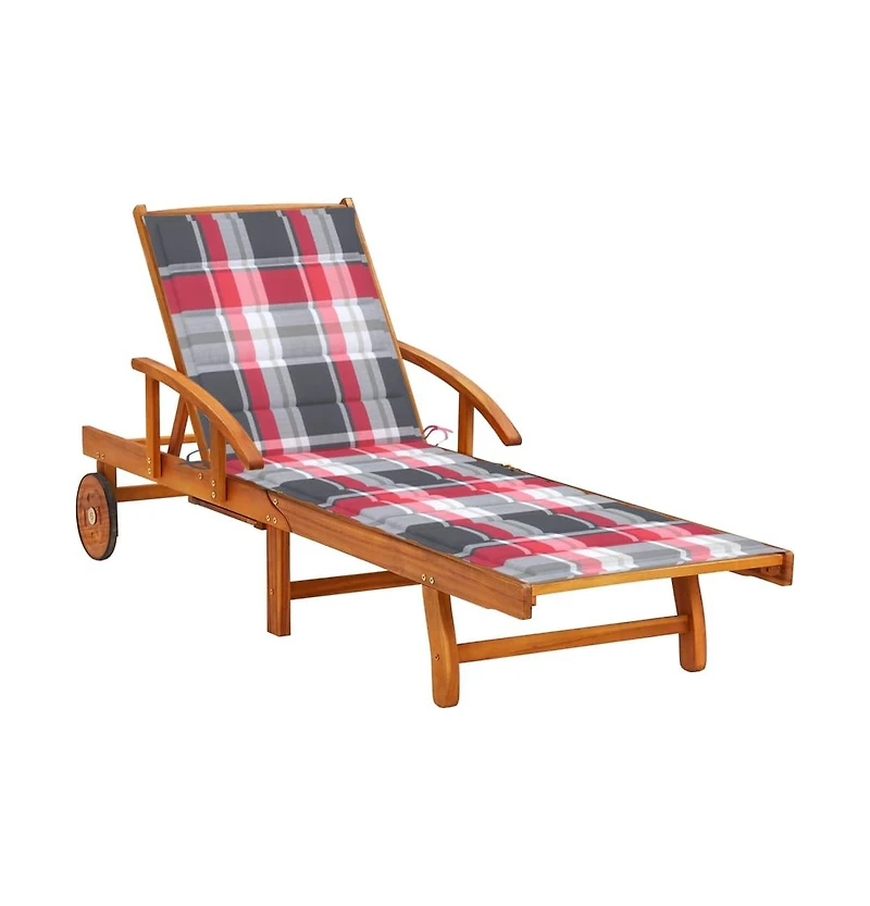 vidaXL Patio Sunlounger Red Solid Acacia wood Large Adjustable Footrests