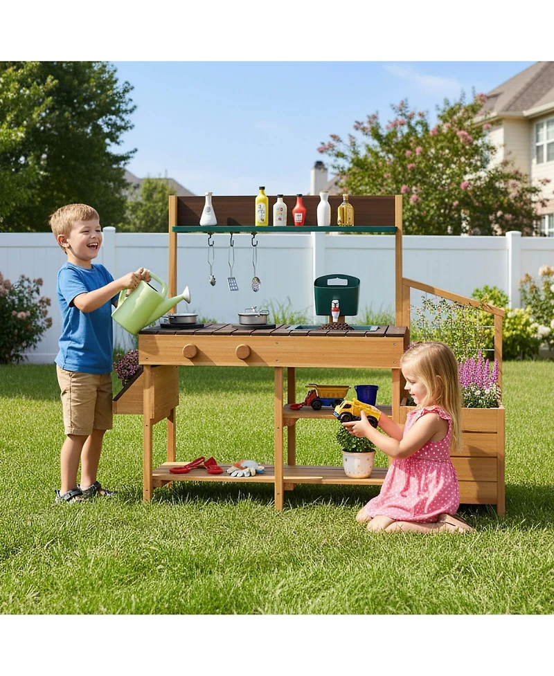 Costway Play Kitchen for Kids Wooden Toy Playset with Removable Faucet & Sink