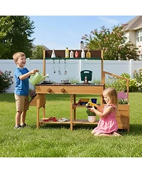 Costway Play Kitchen for Kids Wooden Toy Playset with Removable Faucet & Sink