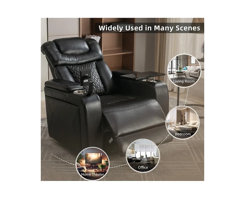 270 Degree Swivel Home Theater Recliner with Tray Table Phone Holder Cup and Usb Port