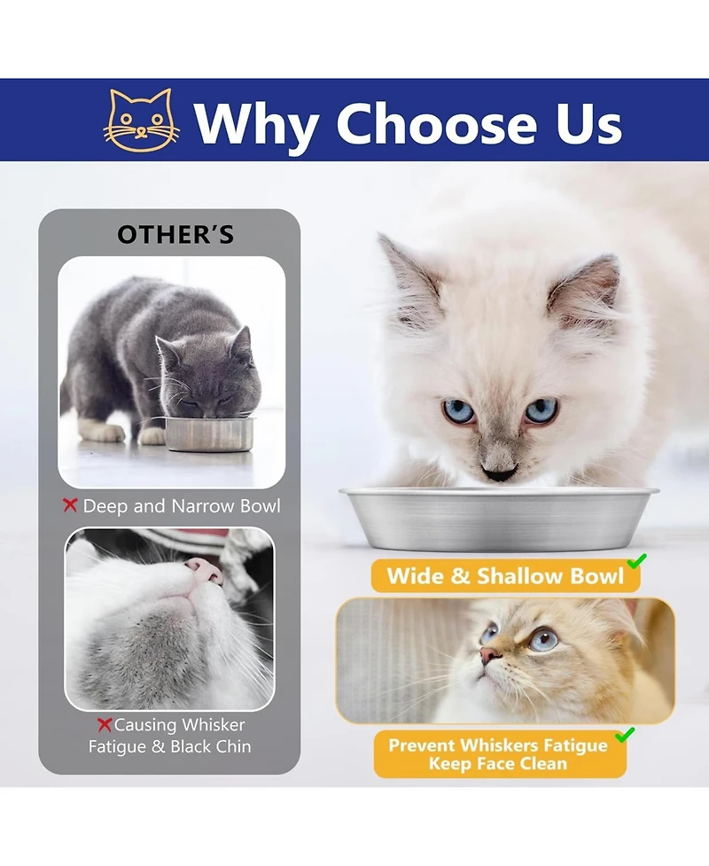 Wopet 2 Pack Stainless Steel Cat Food Bowls Deep Whisker Friendly Non Slip Silicone Base Easy Clean Indoor Feeding Dishes 59 Inch
